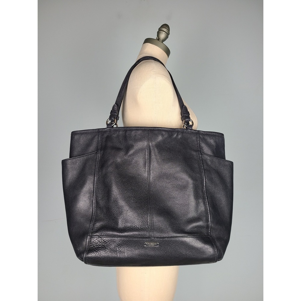 Coach North South Park Metro Tote Black Pebbled Leather Shoulder Bag F28726